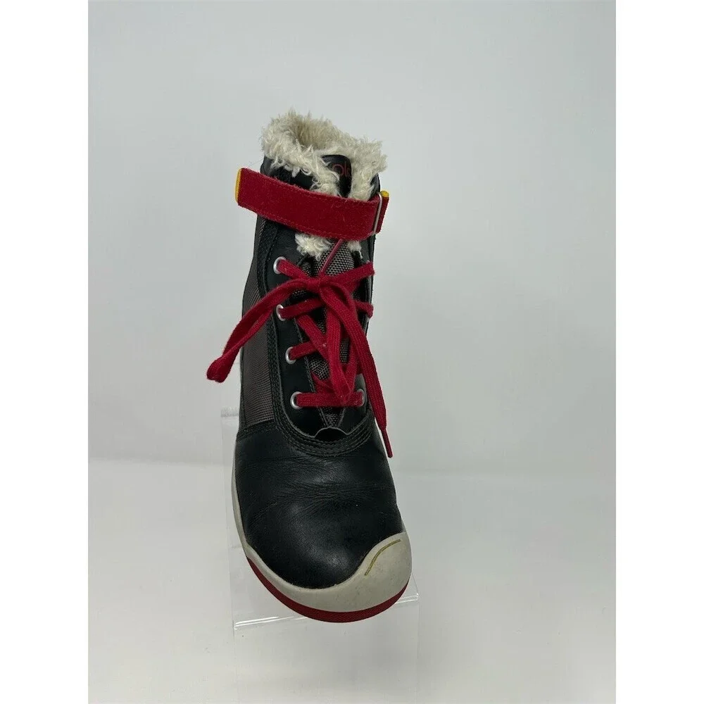 PLAE Noel Winter Snow Boots Unisex Kids Black Red Waterproof Faux Fur Size 4.5